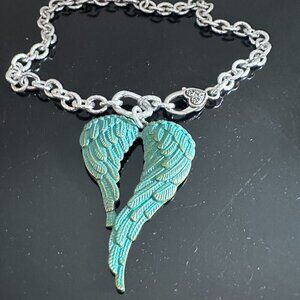 Heart Wings Verdigras Lock Handmade Silver Necklace Choker Punk Rocker Gift NWT